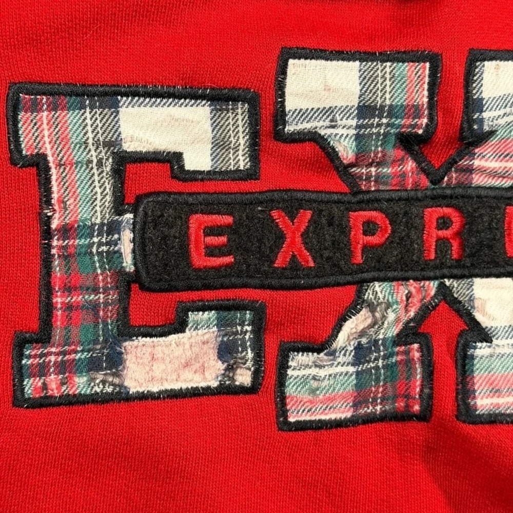 Express Sweatshirt EXP Plaid Patch Logo Pullover Red XL Taiwan R.O.C. - Picture 6 of 10
